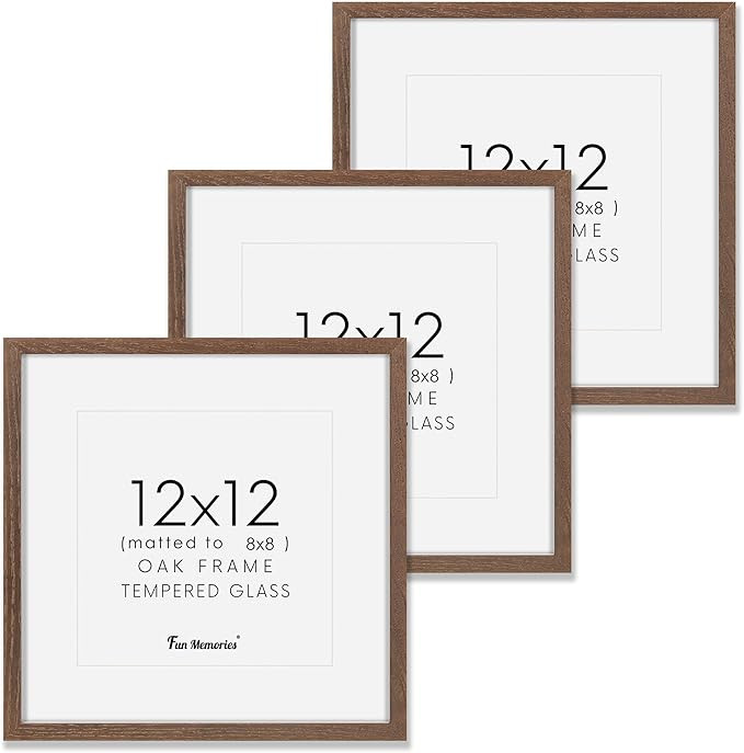 12x12 Picture Frame Set of 3, Rustic Walnut Oak Wood Frame 12 x 12 with Tempered Glass, Wall Coll... | Amazon (US)