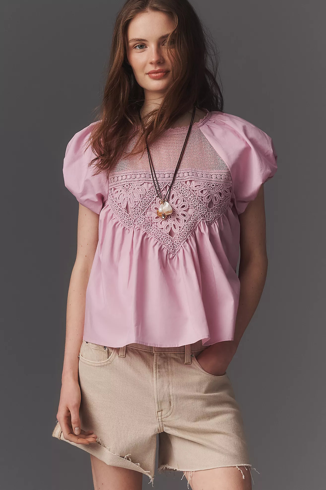 En Elly Puff-Sleeve Crochet Blouse | Anthropologie (US)