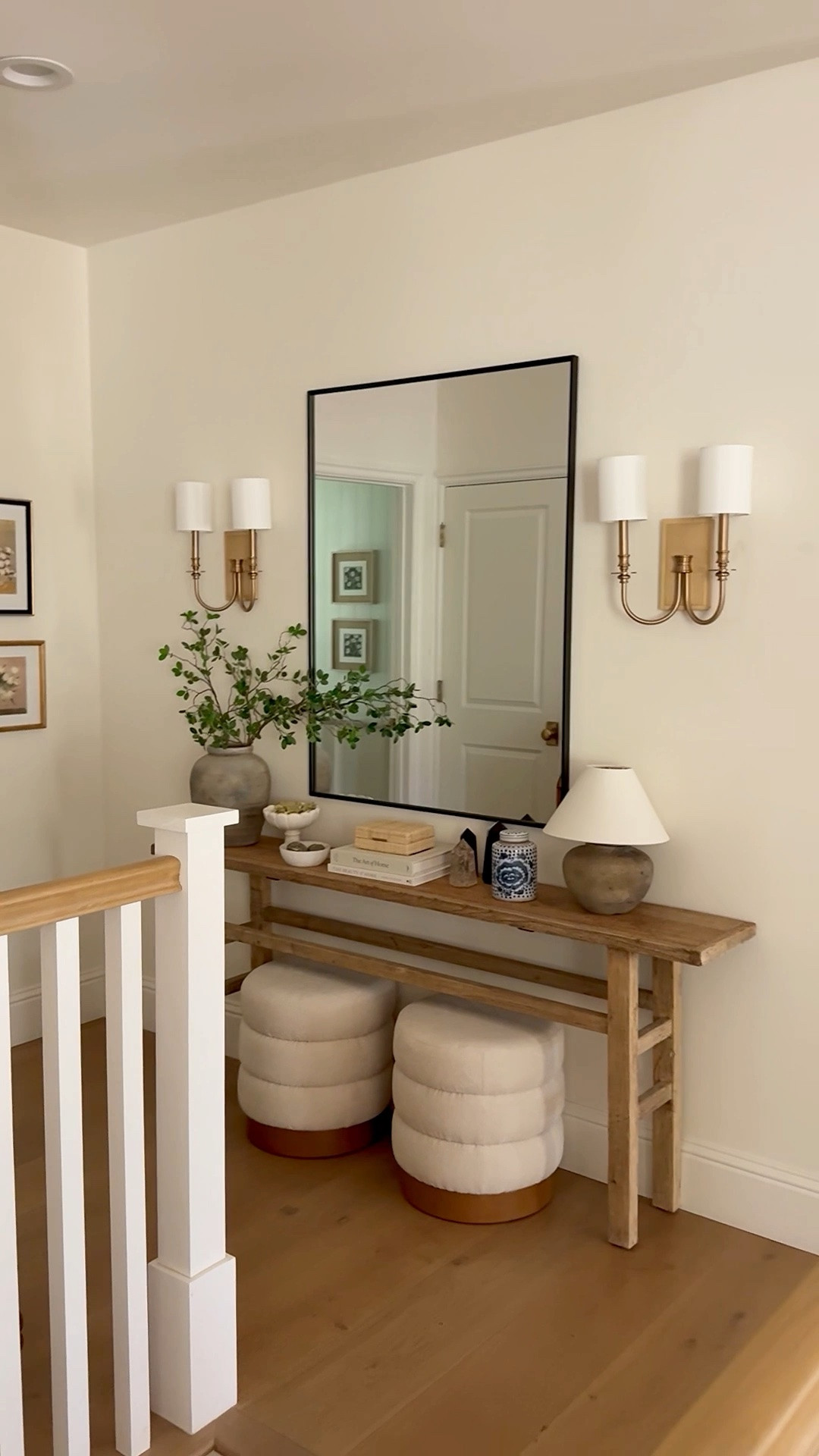 Drooling over a double sconce I found but didn’t love the price tag. Luckily I found a similar for 1/3 of the cost. And I didn’t have to pay for an electrician since I used rechargeable bulbs!