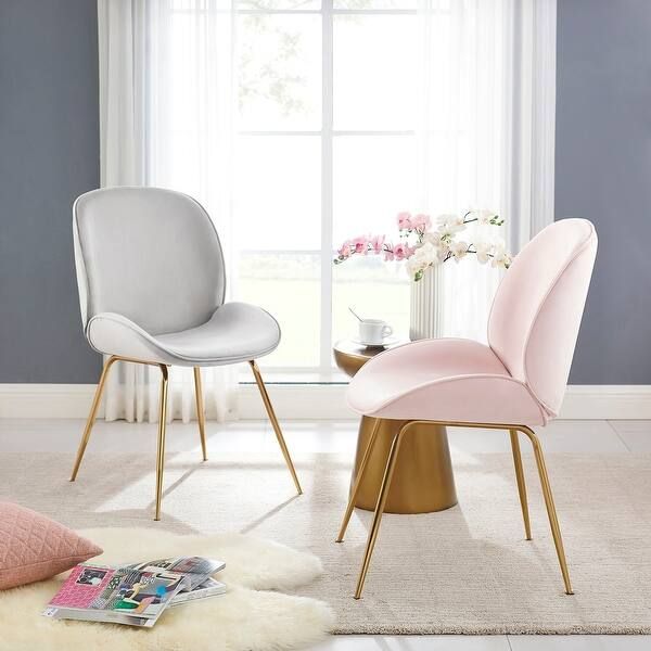 Art-Leon Beetle Design Velvet Dining Chair with Plated Golden Legs - single - Beige | Bed Bath & Beyond