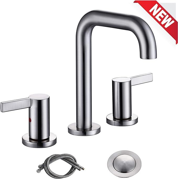 RKF Solid Brass Two Handle Widespread Bathroom Sink Faucet with METAL Pop-up Drain with overflow ... | Amazon (US)