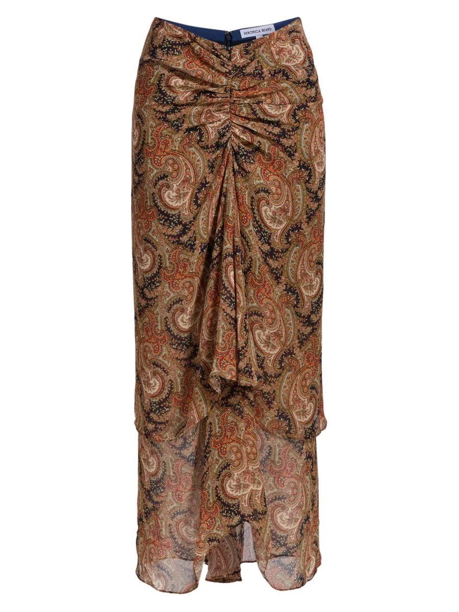 Sira Paisley Silk Ruffled Midi-Skirt | Saks Fifth Avenue