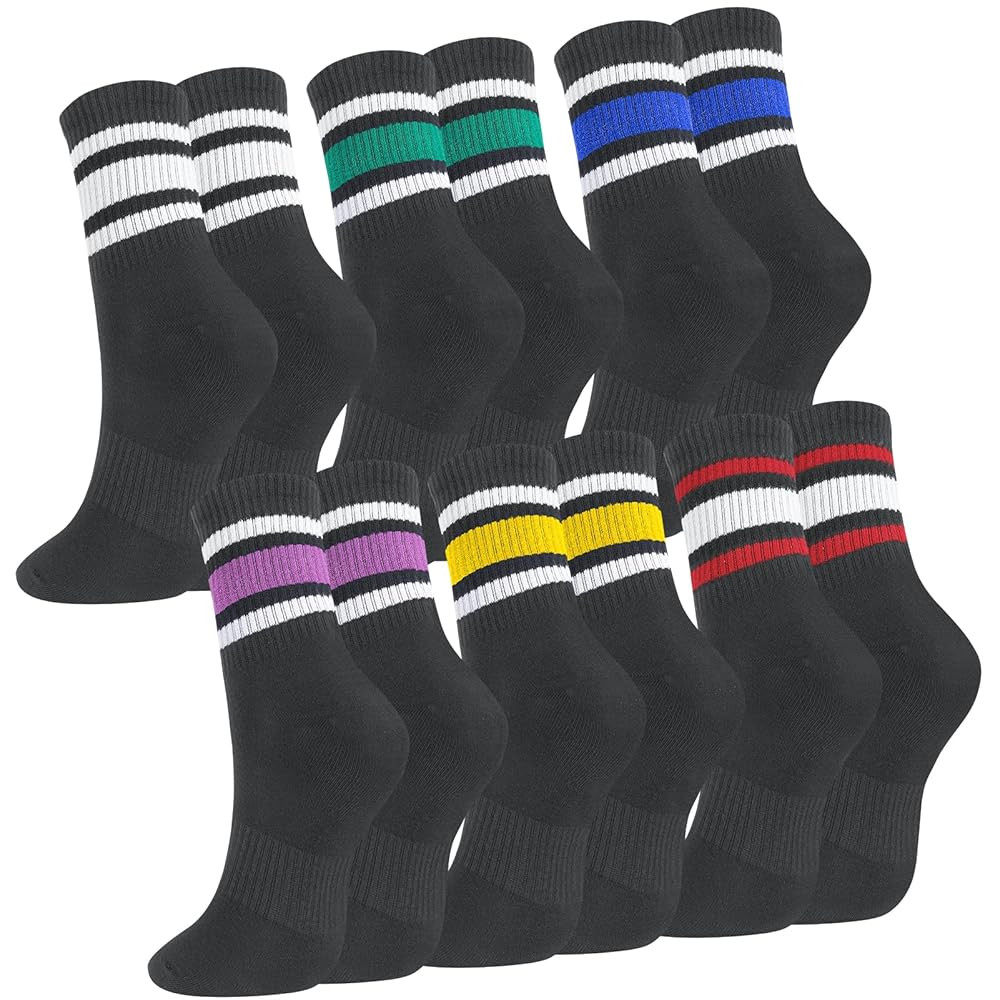 6 Pairs Retro Stripe Tube Socks Classic Athletic Sport Running Crew Casual Cotton Novelty Socks f... | Amazon (US)