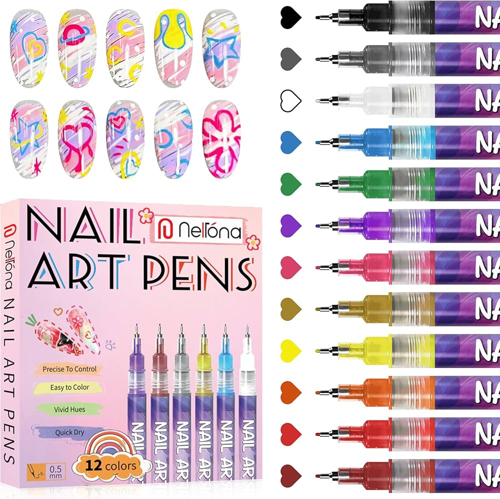 12 Colors Nail Art Pens Set – Acrylic Nail Polish Pens for DIY Nail Designs, 0.4mm Fine Tip, Qu... | Amazon (US)