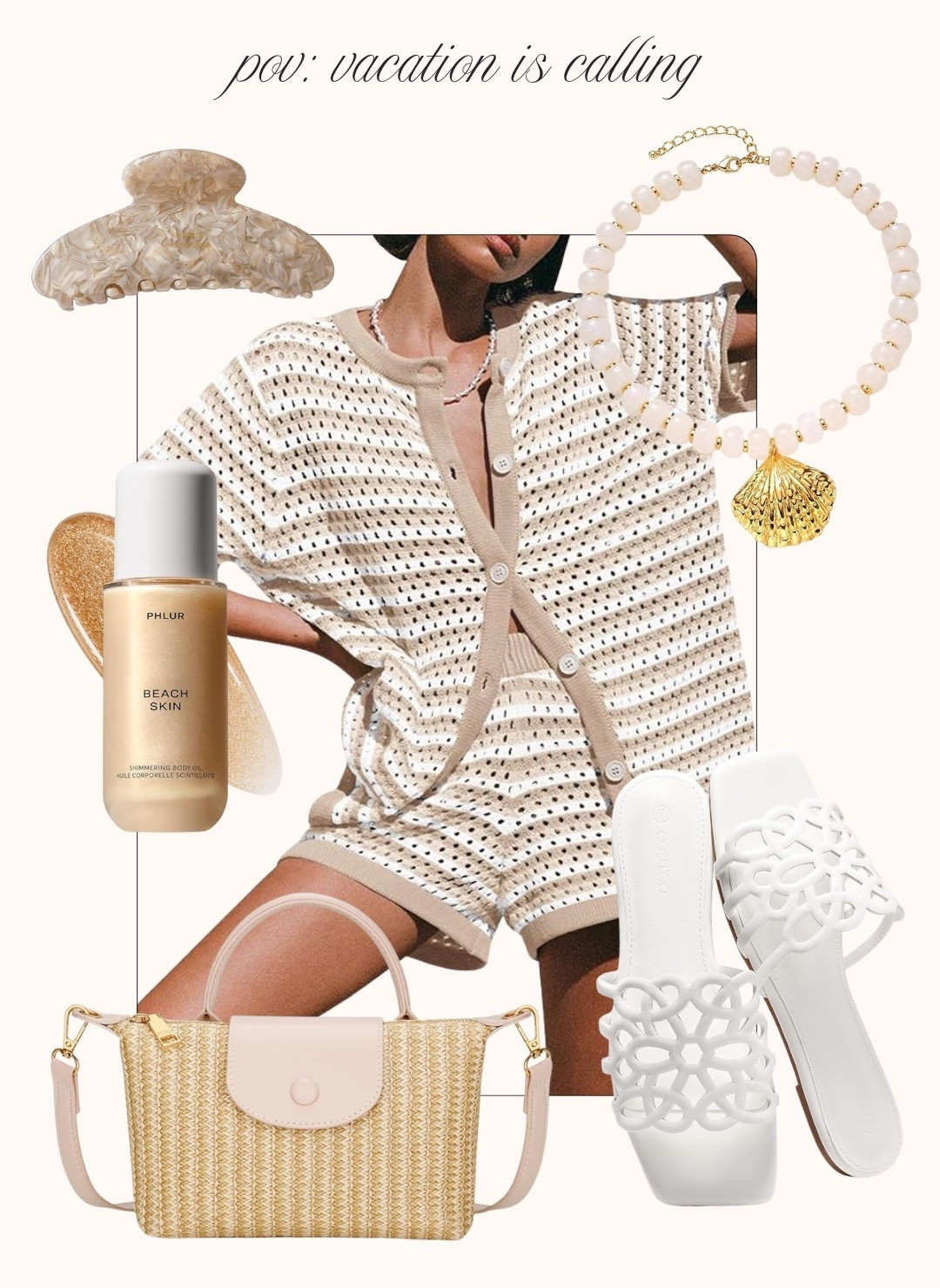 Vacation outfit inspiration from Amazon! 🐚

Two piece set, statement necklace, crossbody bag, woven, trendy sandals, look for less, beach skin, vaycay, summer ootd, shell jewelry, claw clip, neutral, resort wear, handbag, stripes, crochet, fancythingsblog

#LTKSeasonal #LTKootd #LTKTravel