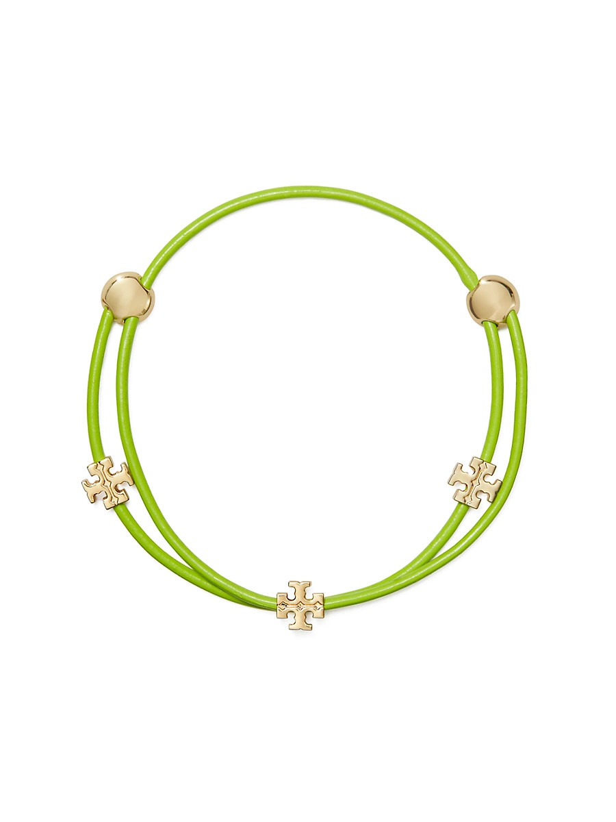 Women's 18K-Gold-Plated & Leather Slider Bracelet - Tory Gold Green | Saks Fifth Avenue