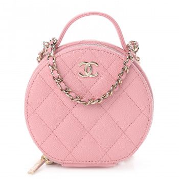 CHANEL Caviar Quilted Round Handle With Care Vanity With Chain Pink | FASHIONPHILE | FASHIONPHILE (US)