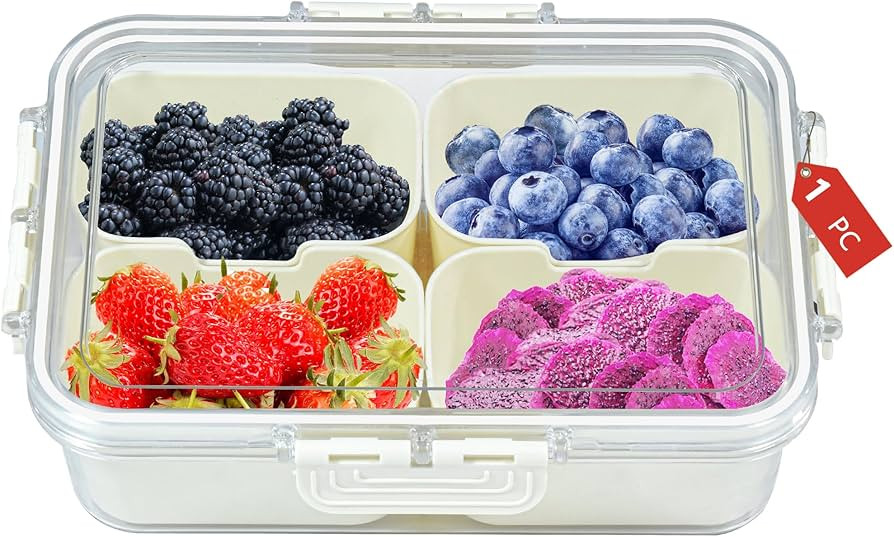 Snackle Box Charcuterie Container Divided Serving Tray with Lid and Handle Portable Snack Platter... | Amazon (US)