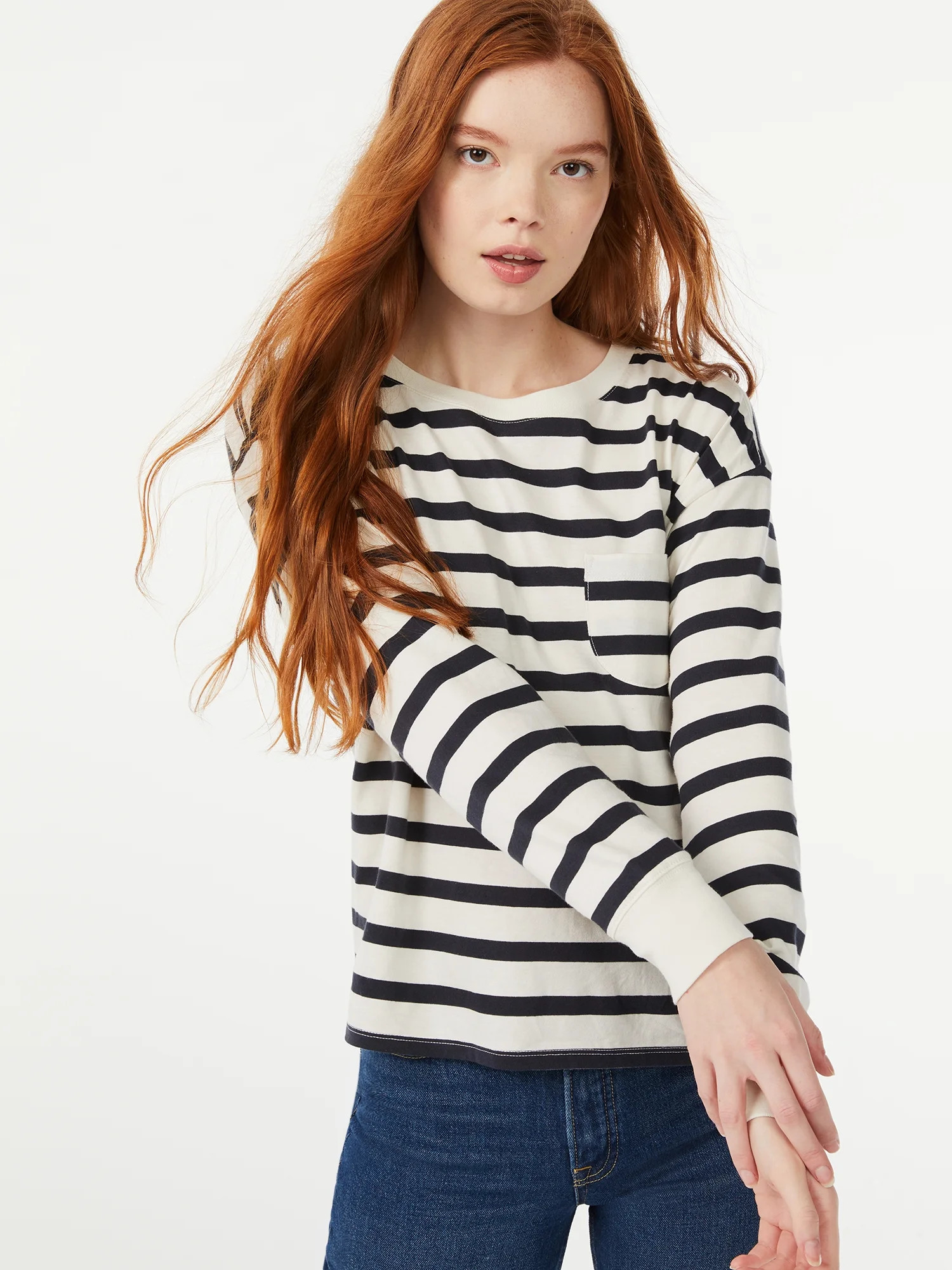 Free Assembly Women's Pocket T-Shirt with Long Sleeves - Walmart.com | Walmart (US)