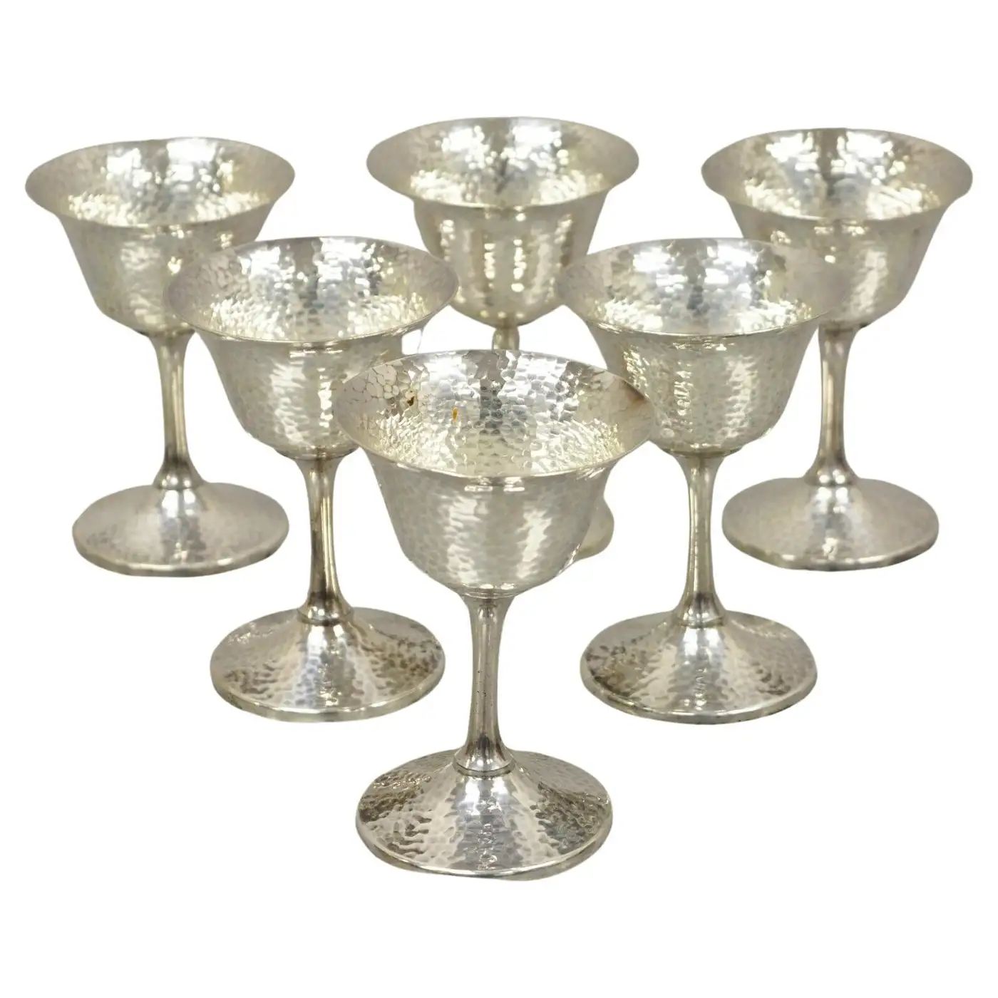 Vintage EGW & S Hammered Silver Plate Wine Goblets Cups, Set of 6 | 1stDibs