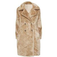 QED Camel Double Breasted Faux Fur Coat New Look | New Look (UK)