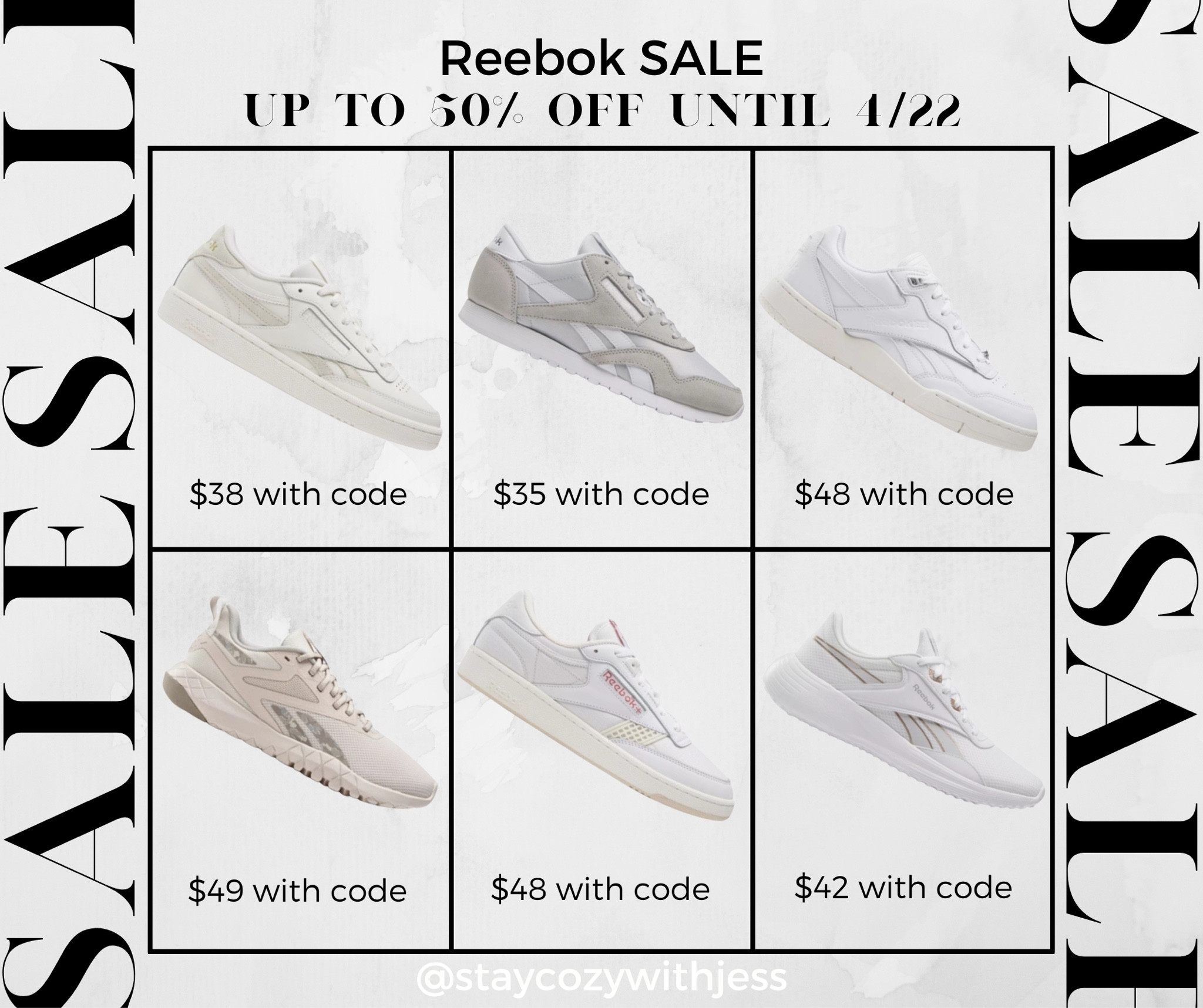 🔥 Selling FAST! Use code: MIDSZN for up to 50% off!! ✨ Reebok is having a mid season sale and you don’t want to miss it! I just bought a pair and they are already almost gone (it’s been an hour!!)

Stay cozy,
- Jess 🤍

P.s. then you for stopping but, follow me for daily sales and more fashion finds ✨

#reebok #shoesale #summershoes #sneakers #reebokclubc #reeboksneakers #looksforless

#LTKstyletip #LTKfindsunder50 #LTKsalealert