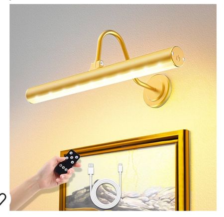 Led picture light on brass gold or black 

Rechargeable no hardwire required 

Battery operated wall sconce lighting 

#LTKfamily #LTKfindsunder50 #LTKhome