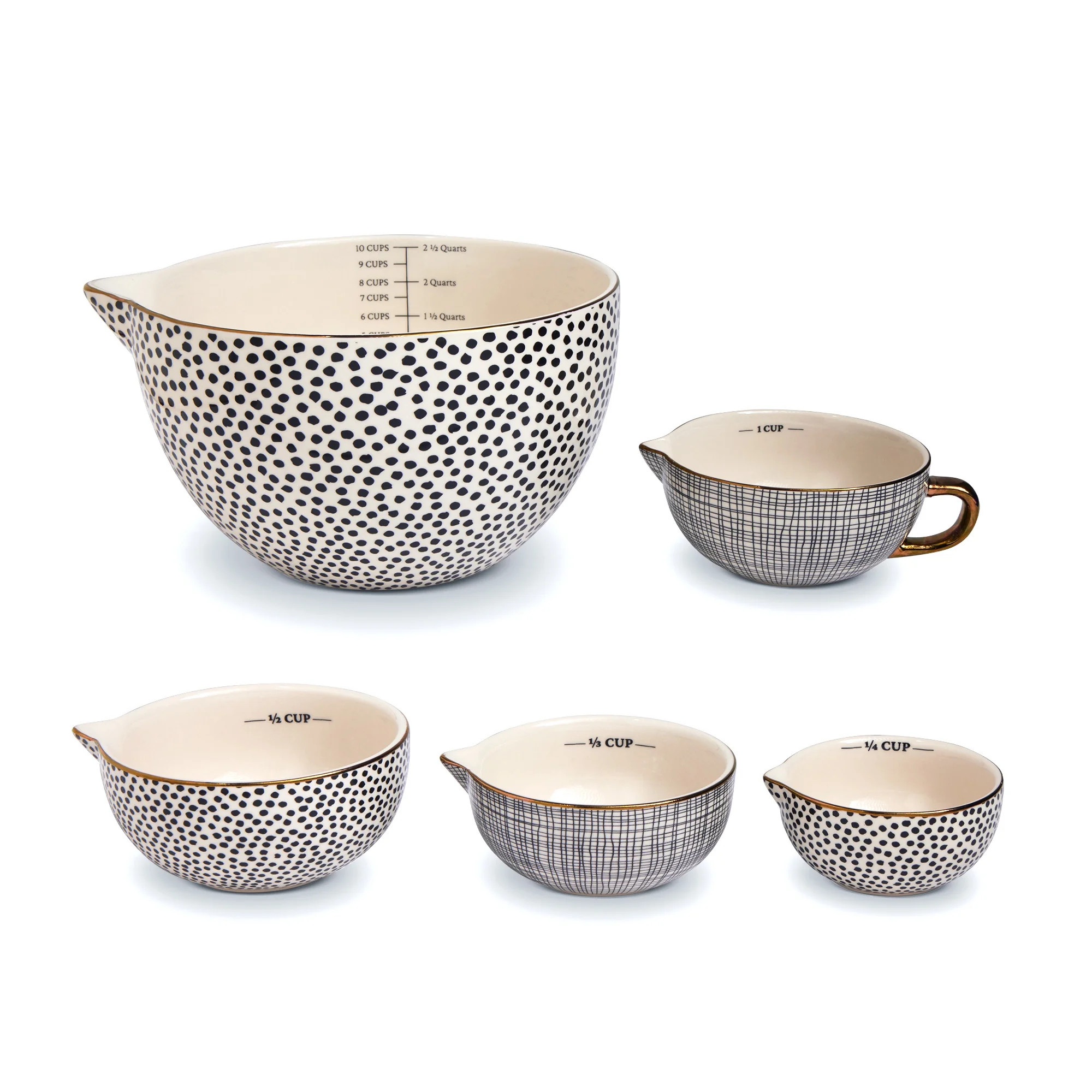Thyme & Table, 5-Piece Ceramic Mixing Bowl and Measuring Bowl Set, Dot Pattern | Walmart (US)