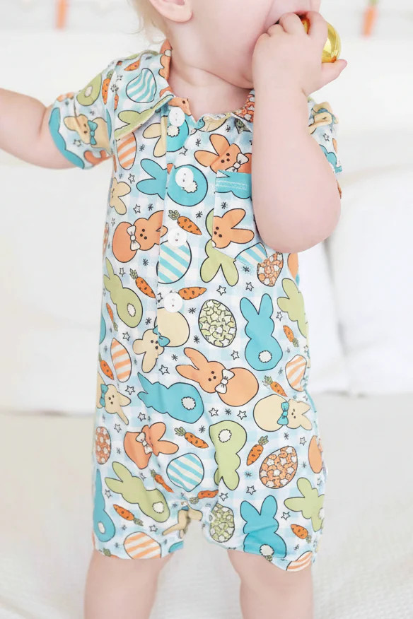 Cottontail Cuties Button Romper | Blue | Caden Lane