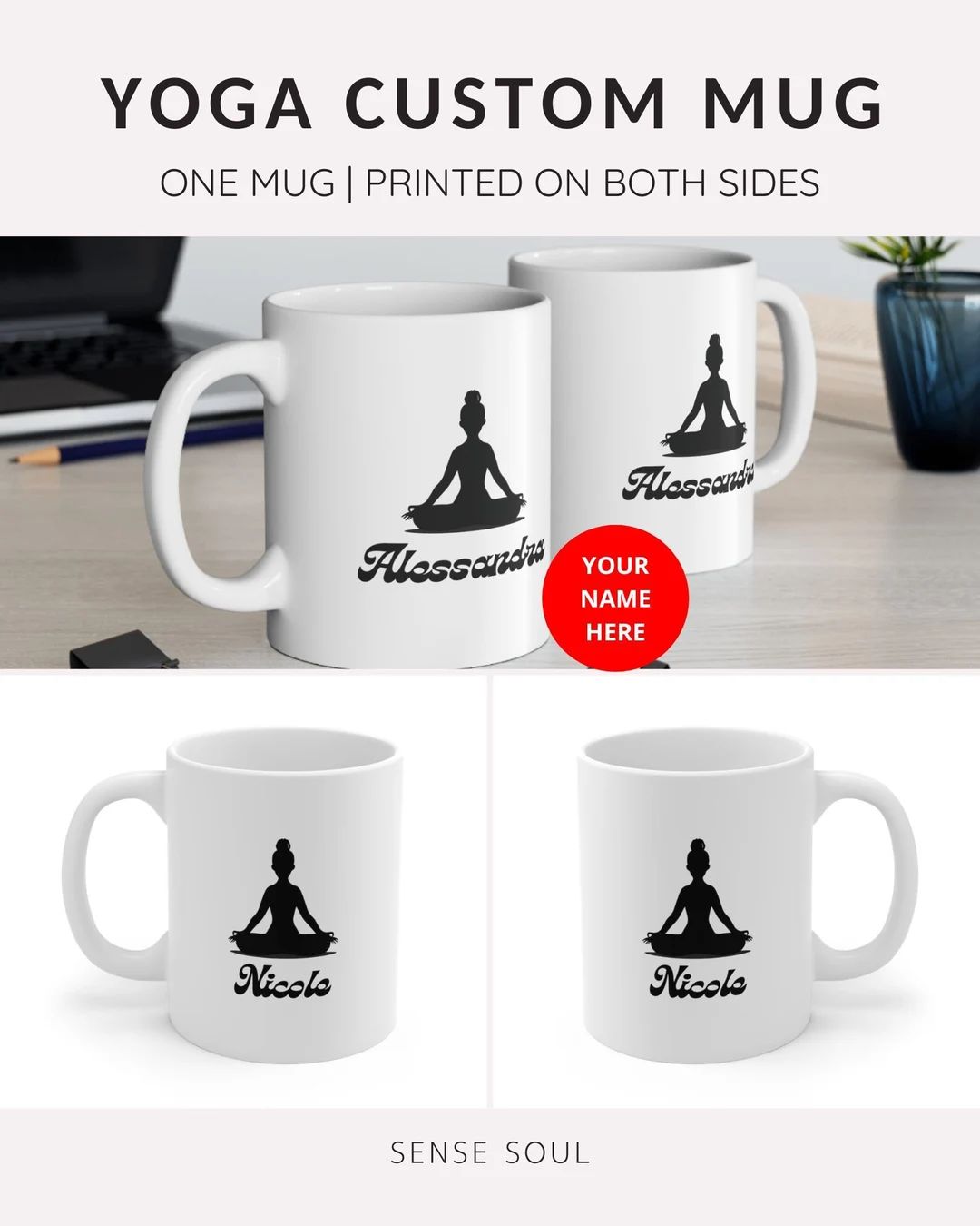 Yoga Custom Mug With Groovy Text, Personalized Yoga Mug, Easy Pose, Yoga Gifts, Meditation, Zen, ... | Etsy (US)