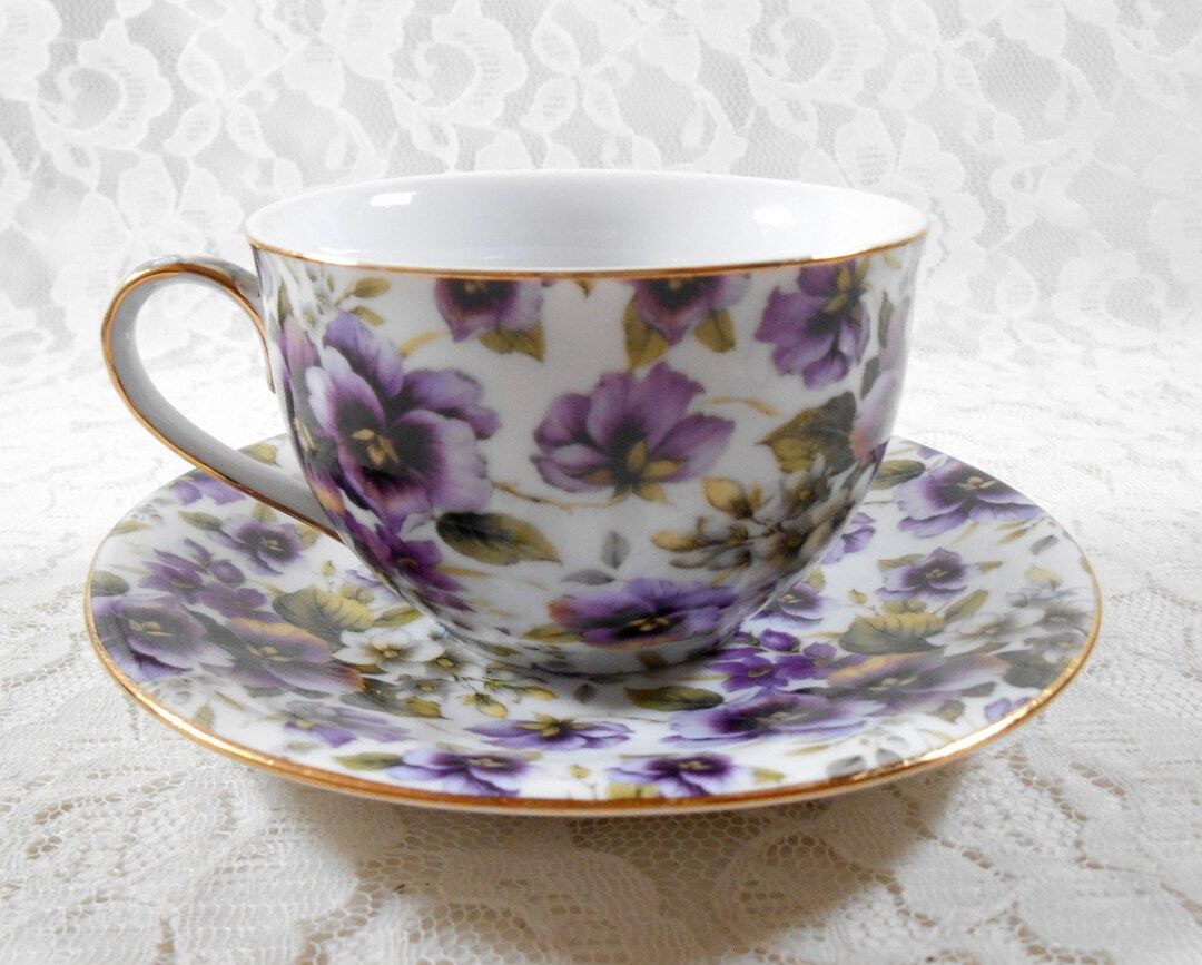 Vintage Formalities Teacup & Saucer Set Violets Pansies Chintz - Etsy | Etsy (US)