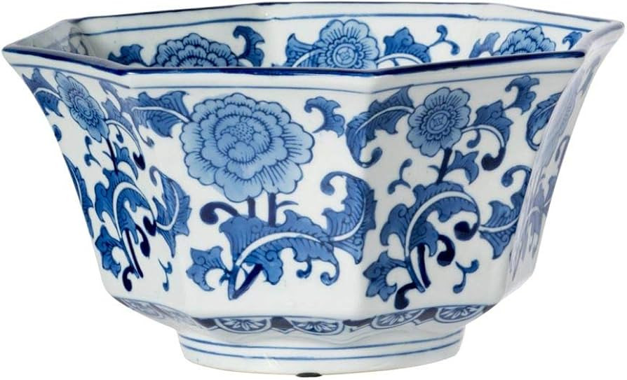 A&B Home Blue and White Floral Printed Porcelain Decorative Bowl | Amazon (US)