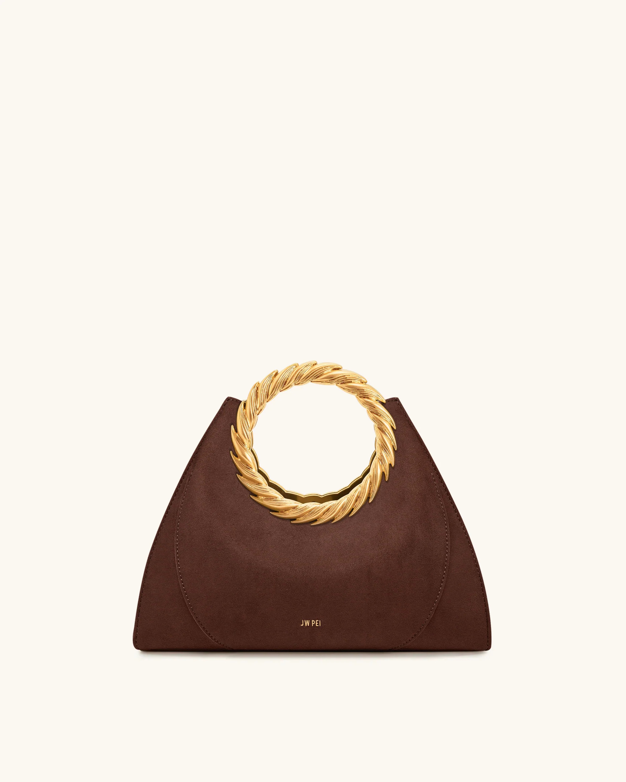 Amiya Leaf Handle Faux Suede Sculpture Bag - Mocha Brown | JW PEI US