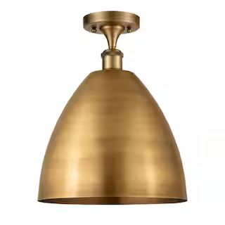 Innovations Metal Bristol 12 in. 1-Light Brushed Brass Semi-Flush Mount with Brushed Brass Metal ... | The Home Depot