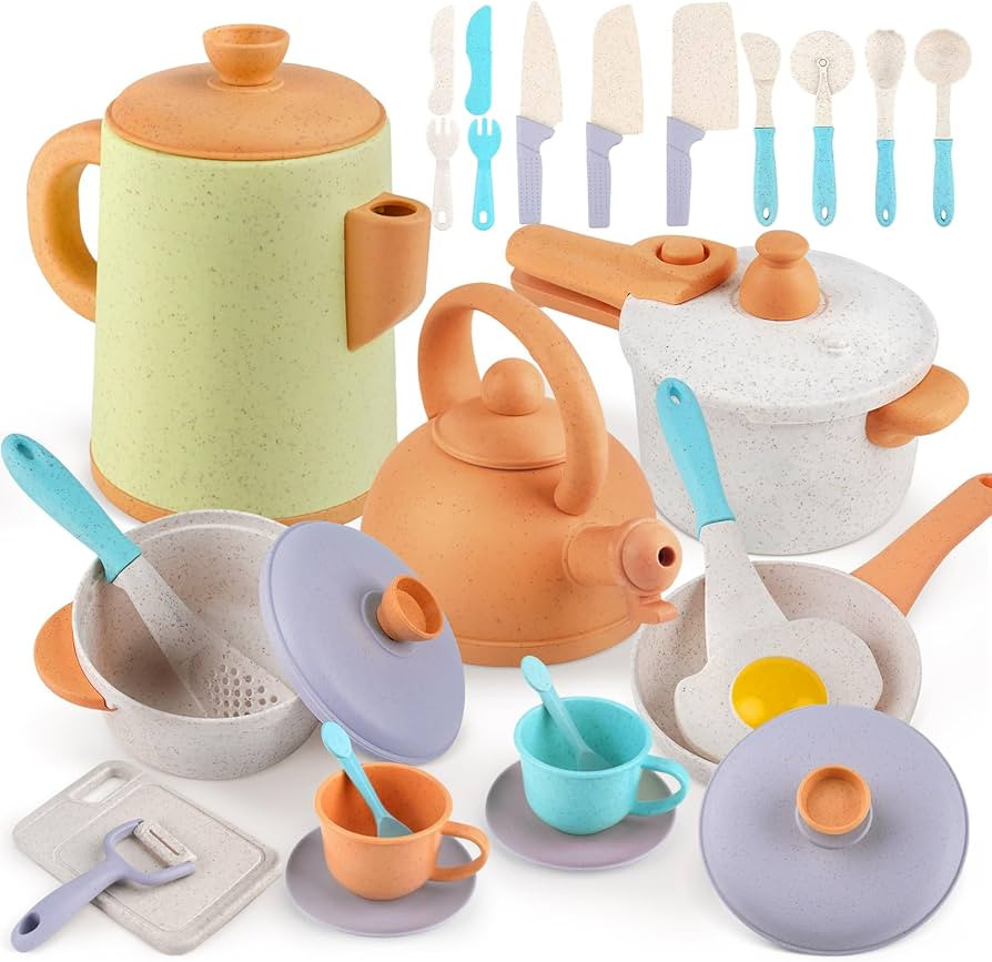 Dreamon Play Kitchen Accessories Toy Set, Pretend Pots and Pans Utensils Playset for Kids, Cookin... | Amazon (US)