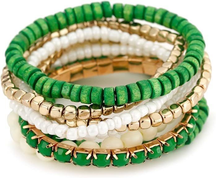 LUREME Bohemian Beads Cube Multi Strand Stretch Stackable Bangle Bracelet Set (bl003172) | Amazon (US)