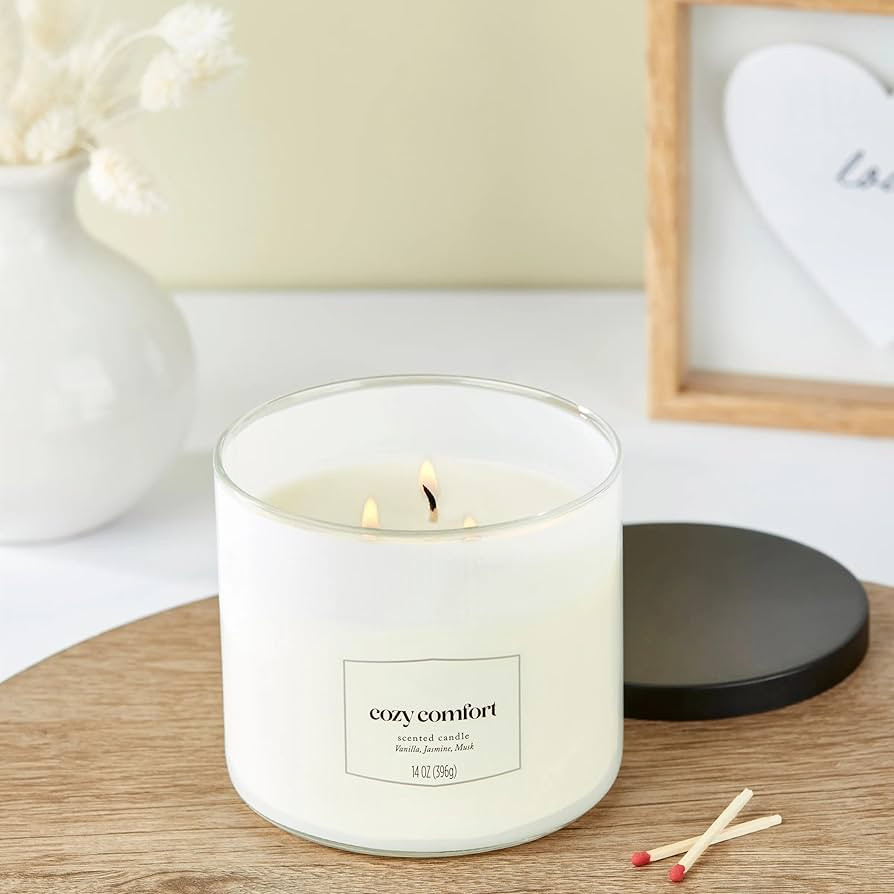 14 oz (396.9g) 3-Wick Textured Wrapped Candle - Cozy Comfort Scent, Long-Lasting Premium Wax Clea... | Amazon (US)