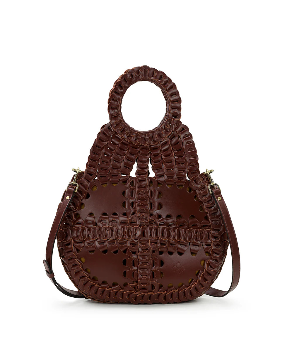 Pisticci Flapover Crossbody Bag Chainlink Leather 
         British Tan | Patricia Nash Designs