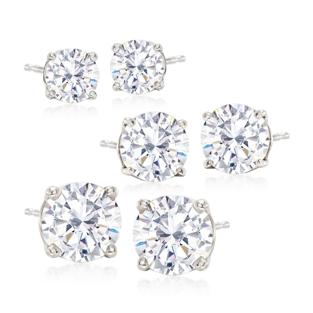 6.00 ct. t.w. CZ Jewelry Set: Three Pairs of Stud Earrings in Sterling Silver | Ross-Simons