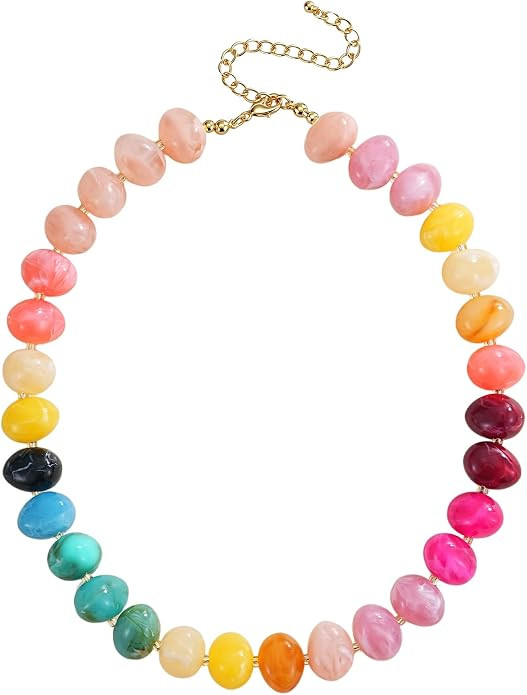 Colorful Chunky Beaded Necklaces for Women Multicolor Large Round Resin Beads Collar Necklace Boh... | Amazon (US)