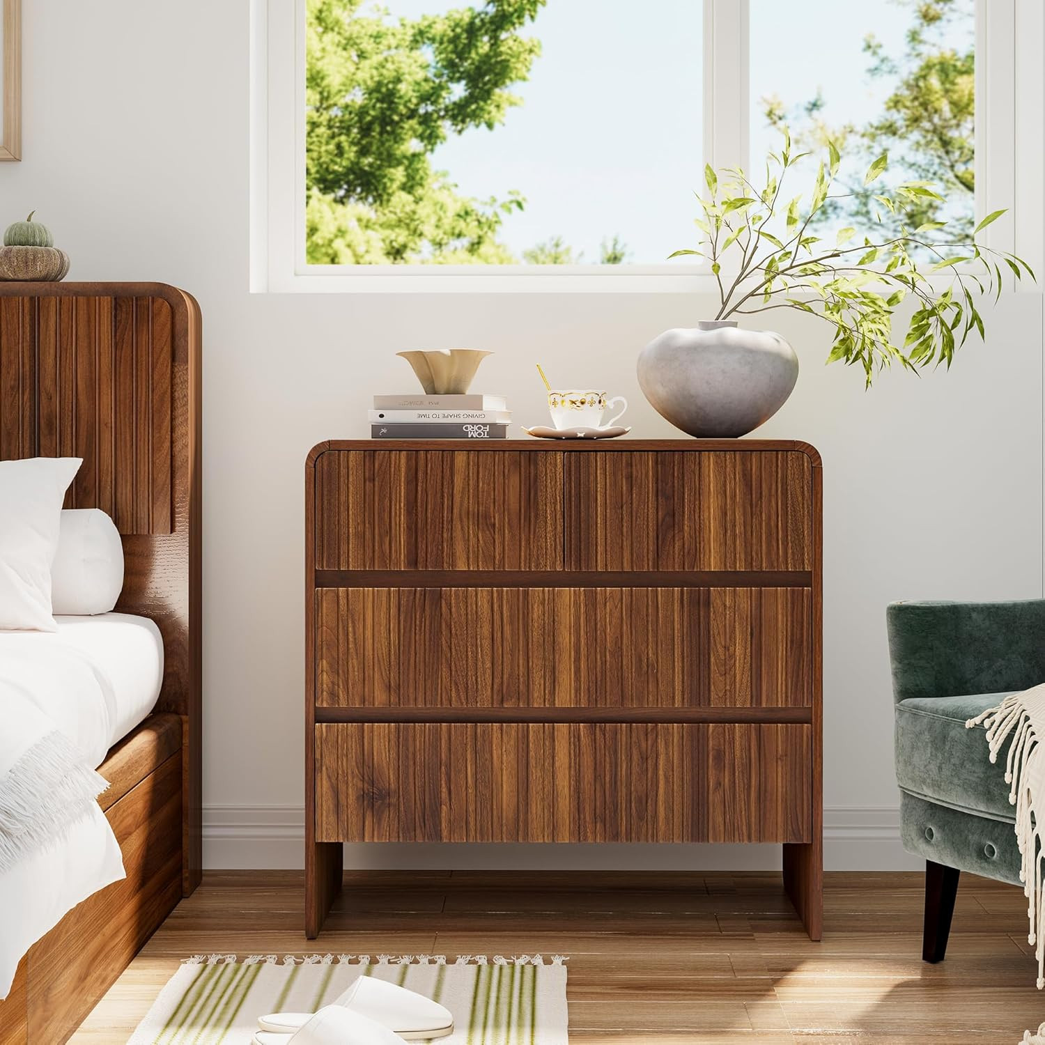 Flute 3 Drawer Dresser,31.5" Wide Dresser Nightstand for Bedroom,Mid Century Modern Wood Chest of... | Amazon (US)