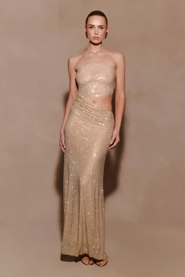 Starla Strapless Diamante Maxi Dress - Gold I MESHKI I Size XL | MESHKI US