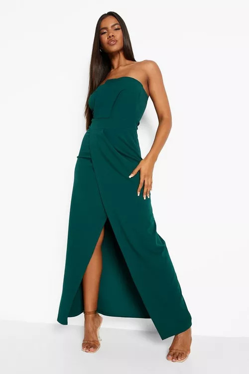 Bandeau Wrap Detail Split Maxi Dress | Boohoo.com (US & CA)
