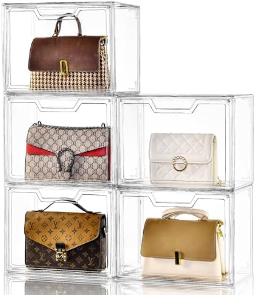 Purse Organizer for Closet,Clear Acrylic Display Case for Handbag Organizer, Purse Storage Box wi... | Amazon (US)