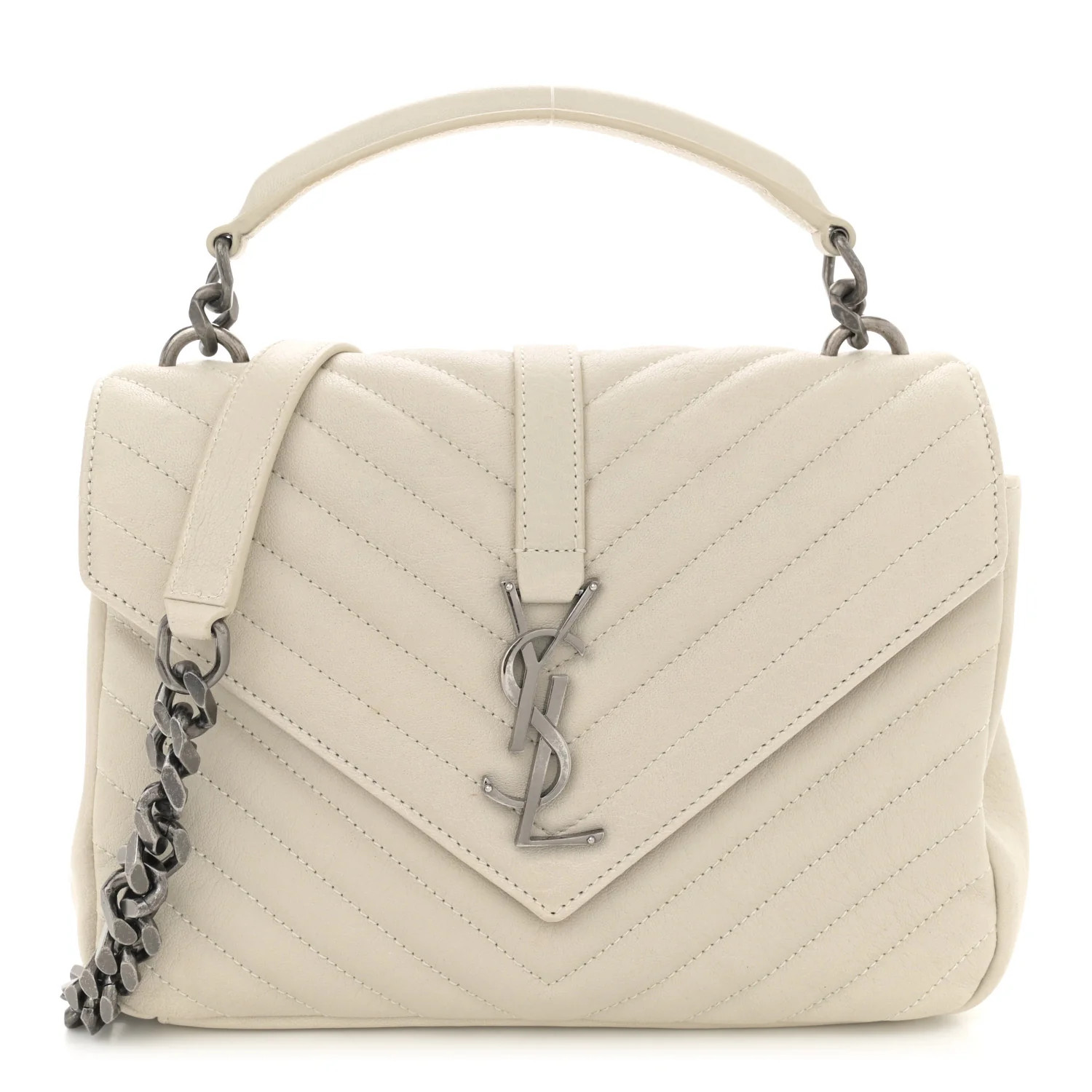 Saint Laurent Sheepskin Matelasse Chevron Monogram Medium College Bag Crema Soft 1681486 | FASHIONPHILE (US)