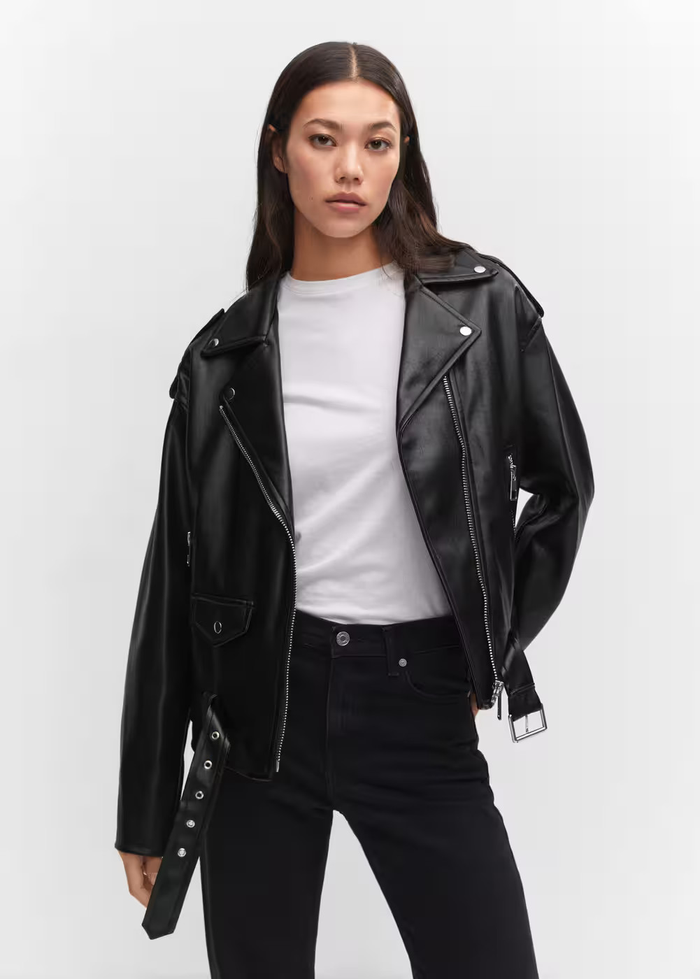 Oversized leather-effect jacket -  Women | Mango United Kingdom | MANGO (UK)