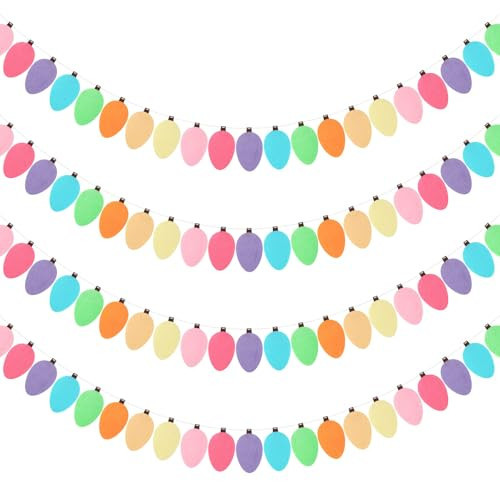 Boao 4 Pcs Felt Christmas Garland Felt Ball Christmas Light Bulb Garland Decor Xmas Rainbow Bulbs Garland for Home Christmas Tree Wall Party Decorations (Pastel Color) | Amazon (US)