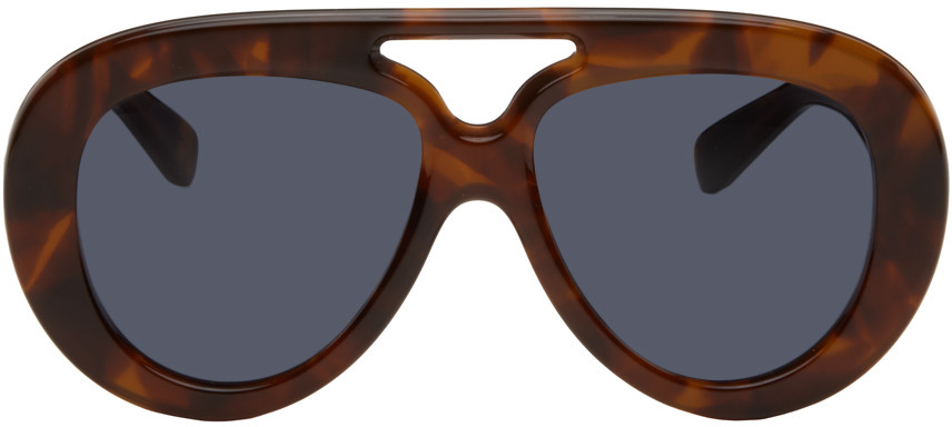 LOEWE Brown Round Spoiler Aviator Sunglasses | SSENSE