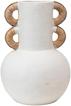 Creative Co-Op Terra-Cotta Rattan Wrapped Handles, Cream Color, Truck Ship Vase, White | Amazon (US)