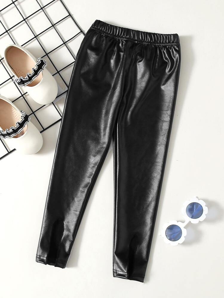 Toddler Girls PU Leather Elastic Waist Leggings | SHEIN