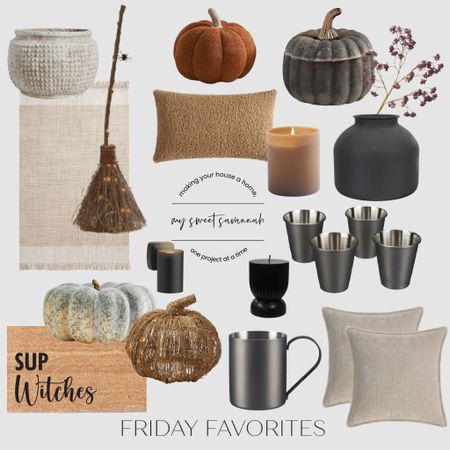 Friday favorites this week are all about fall colors, your thanksgiving tablescape, and Halloween fun! 

Pumpkins
Pottery barn
Walmart
Doormat
Pillows
Vases
Candles Moscow mule mugs
Gunmetal mugs and shot glasses 

#LTKhome #LTKSeasonal #LTKGiftGuide