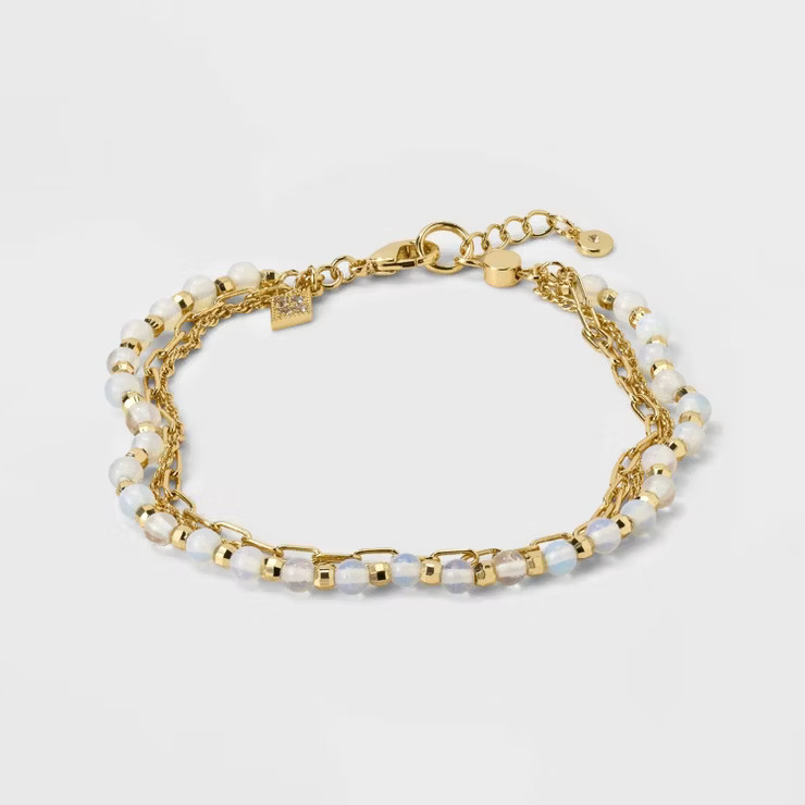 14K Gold Dipped Cubic Zirconia Beaded Bracelet - A New Day™ | Target