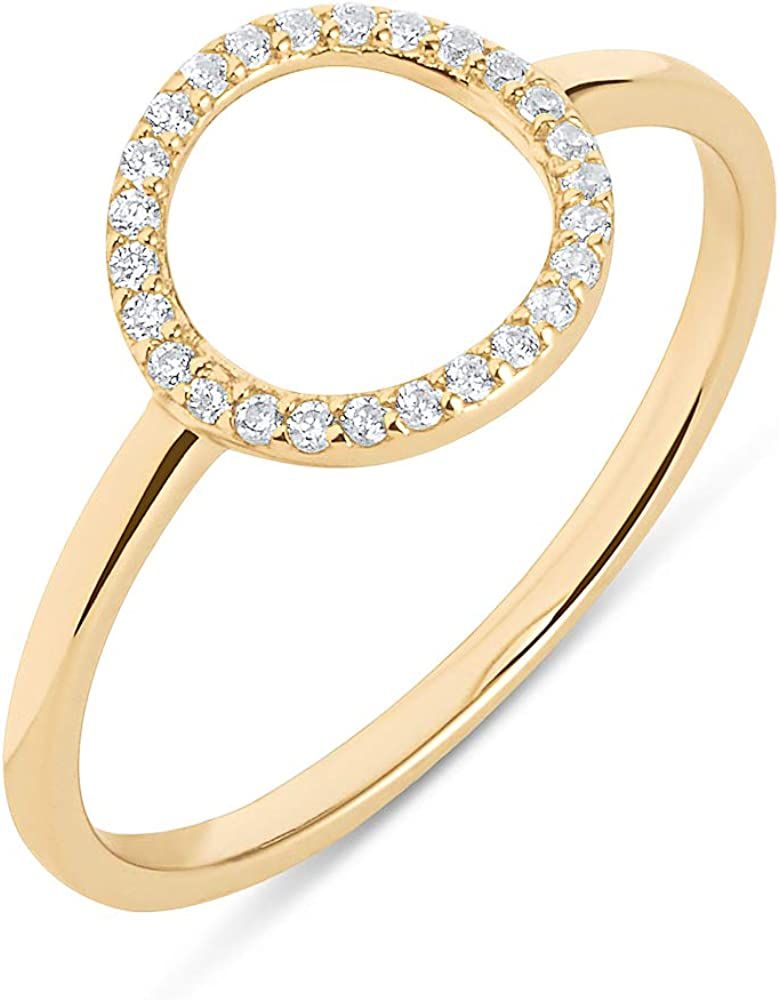 HIGHSTREET 925 Sterling Silver or 14K Gold Plated Sterling Silver Stackable CZ Open Circle Ring f... | Amazon (US)