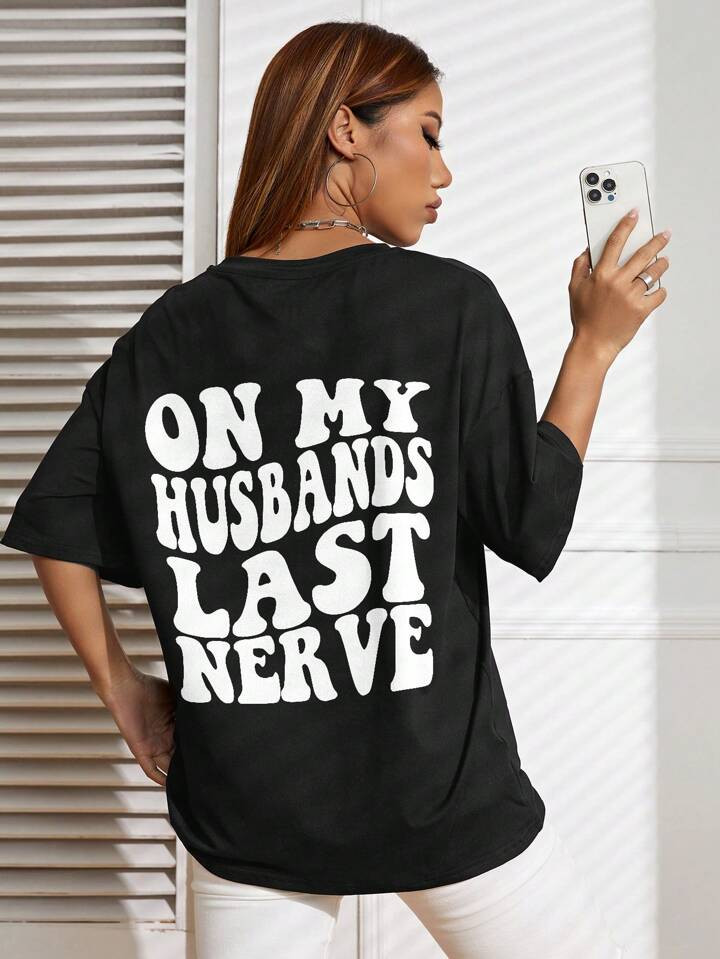 SHEIN EZwear Slogan Graphic Drop Shoulder Tee | SHEIN