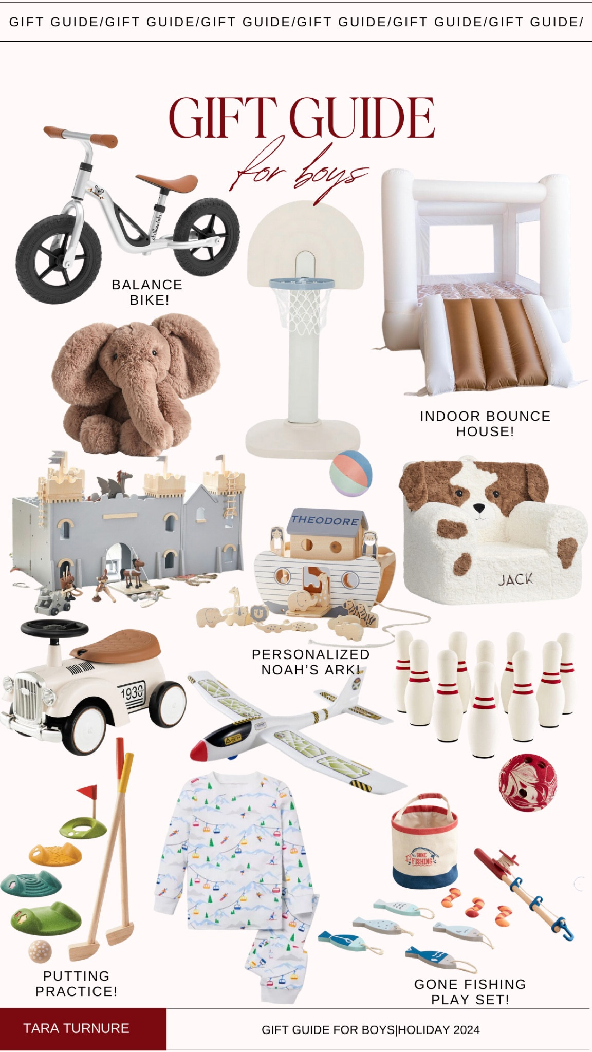 Gift guide. Gift idea. Holiday. Christmas. Plane. Boomerang. Fishing. Golf set. Bounce house. Noah’s ark. Pajamas. Balance bike. Castle. Chair. Ride on car. Basketball hoop. For boys  

#LTKHoliday #LTKKids #LTKGiftGuide