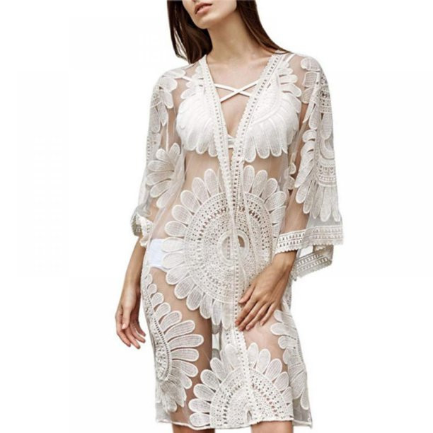 Women Long Cardigan Sunscreen Clothing Lace Embroidered All-match Beach Casual Long Sleeve Loose ... | Walmart (US)
