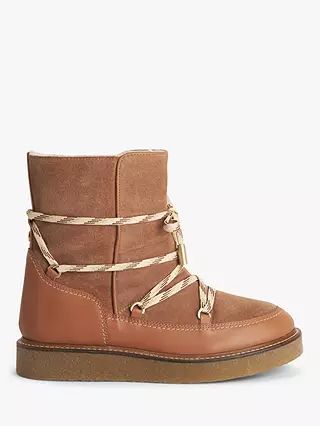 AND/OR Pilot Leather/Suede Lace Up Crepe Sole Snow Boots, Brown/Tan | John Lewis (UK)