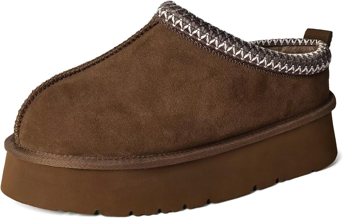 OOW Genuine Suede Platform Slippers for Women with Memory Foam Fuzzy House Shoes for Indoor Outdo... | Amazon (US)