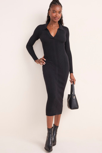 Selena Collared Ribbed Midi Dress | Francesca's