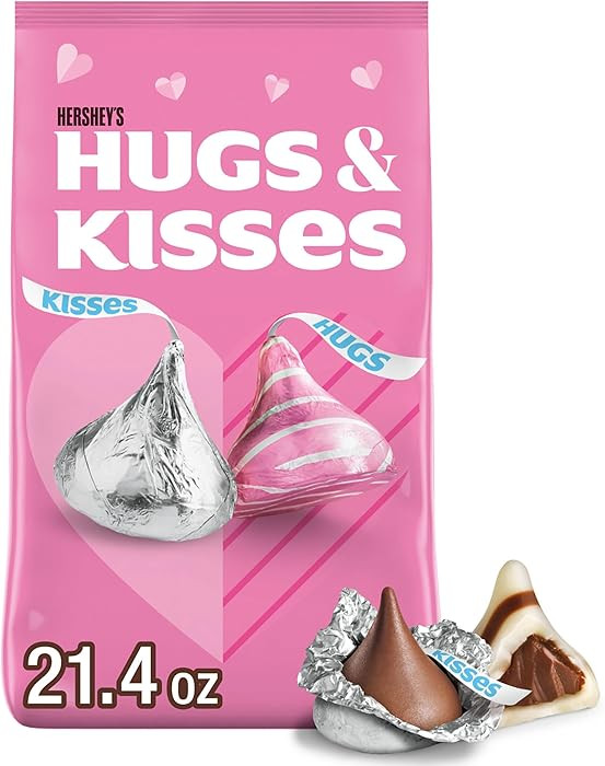 HERSHEY'S HUGS & KISSES Assorted Flavored, Valentine's Candy Bag, 21.4 oz | Amazon (US)
